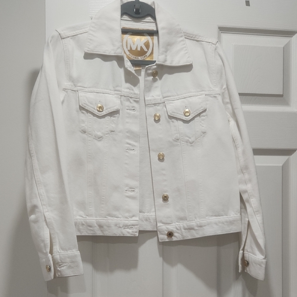 Michael Kors White Denim Jacket with Gold Buttons